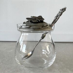 Seagull Pewter and Glass Daffodil and Butterfly Serving Jar with Spoon